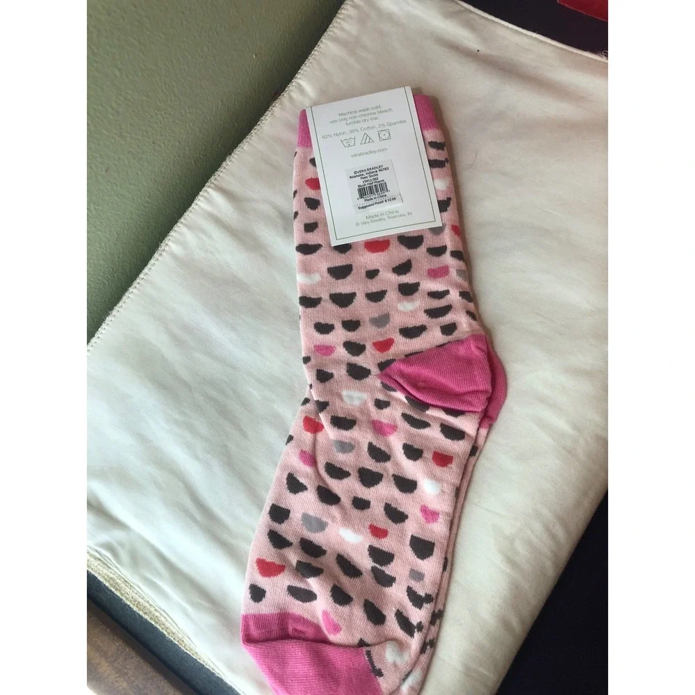 Vera Bradley Blush Half Moons Foxy Socks Pink Crew Socks 15412-562 OSFM NWT